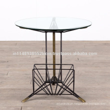 Industrial Vintage Metal Glass Round Small Side Table